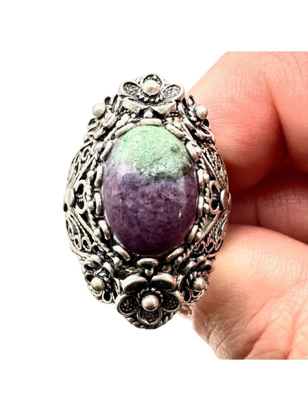 Signed DGS Turkey 925 Womens Ring Sterling Silver Ruby Zoisite Size 9 Designer